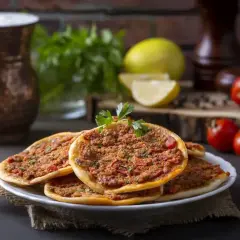 Lahmacun co to? Pyszne, cienkie placki z mięsem mielonym, pomidorami i ziołami, przypominające turecką pizzę.