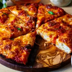 Pyszna pizza rzymska z chrupiącym ciastem, ciągnącym serem i aromatycznym sosem pomidorowym, gotowa do podania.