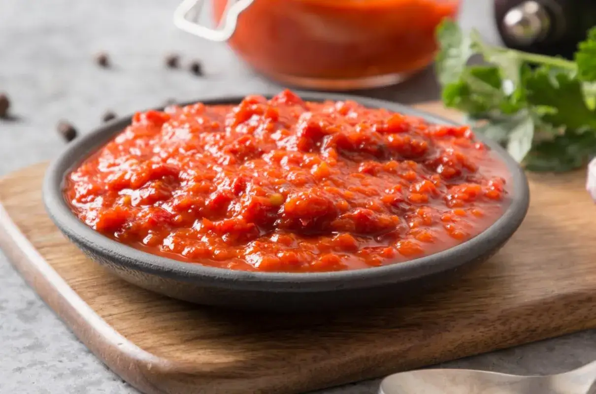 Pikantny sos paprykowy do makaronu, pełen smaku i aromatu, gotowy do podania.